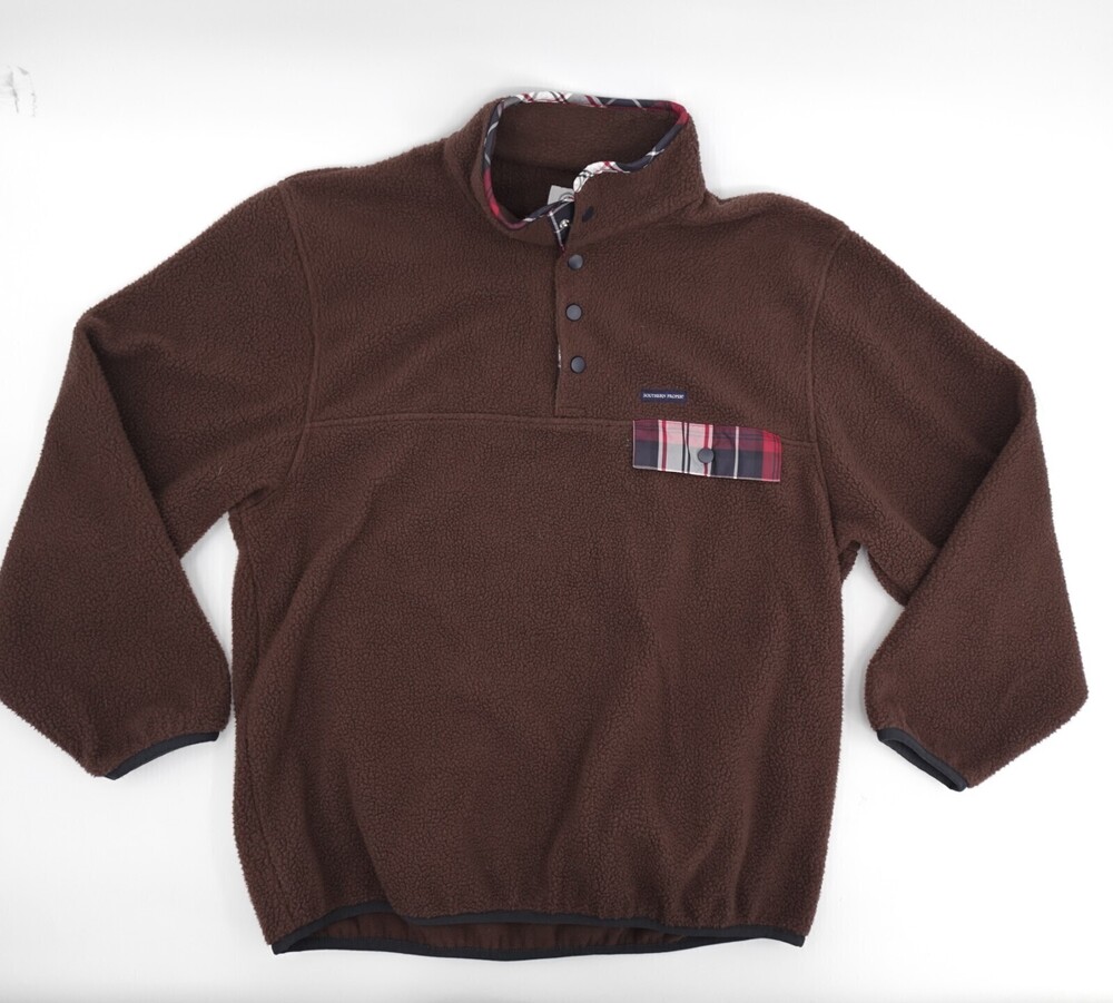 Southern Proper Sweater Mens Large Brown Sherpa Pullover Button Mock Neck